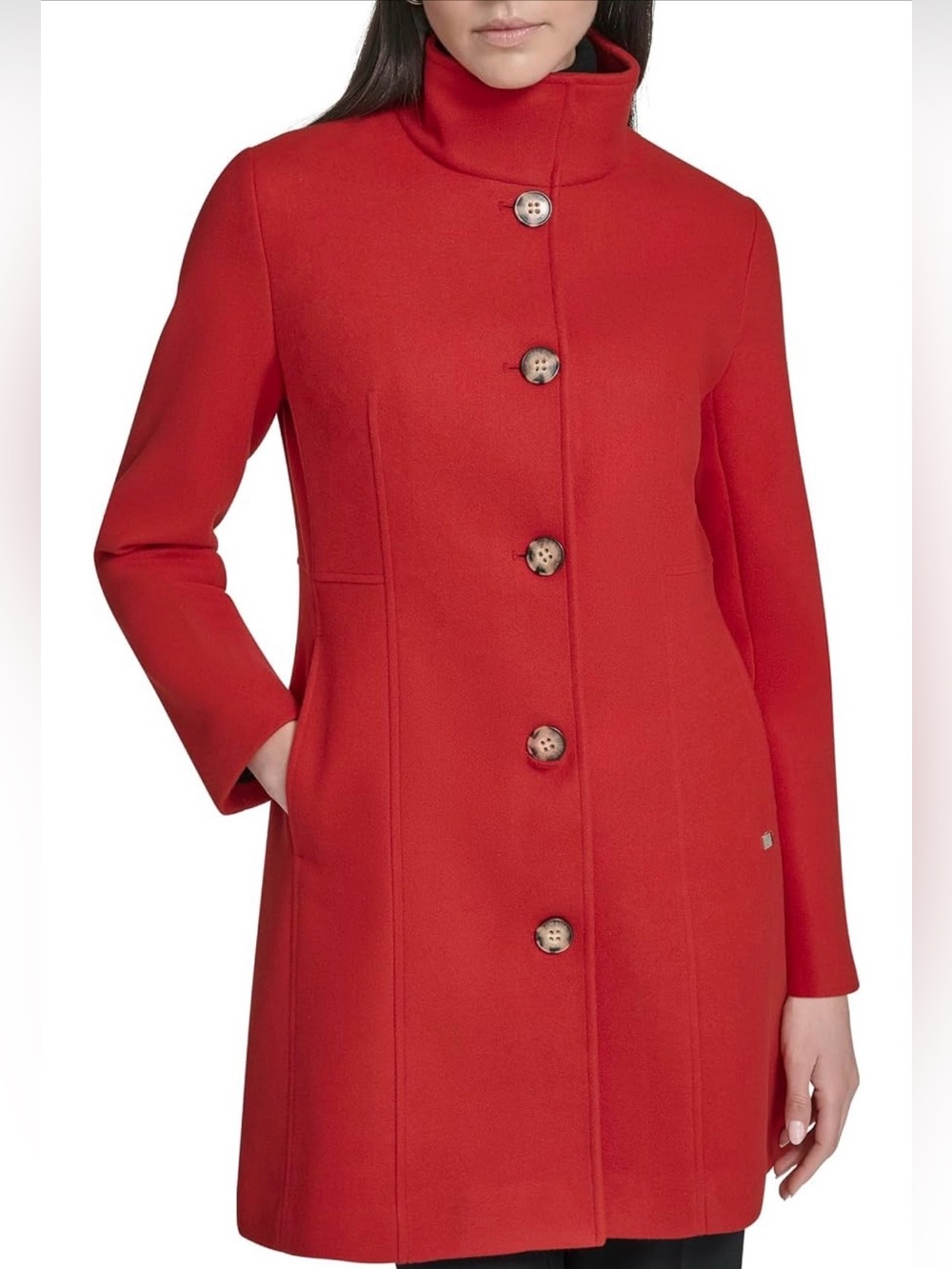 Calvin Klein Red Stand-Collar Pea Coat